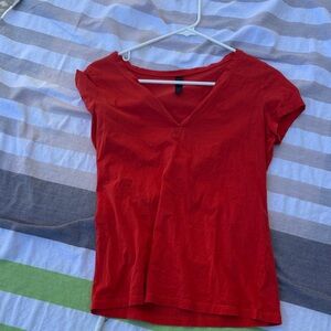 Red V-Neck Short Sleeve Tee